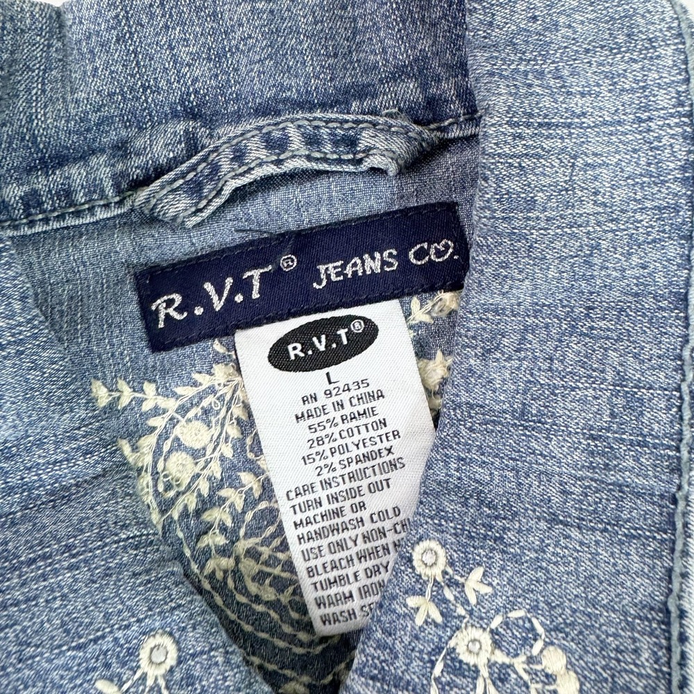R.V.T Jeans Co Jacket Womens Large Blue Denim Embroidered Western Boho Y2k - Picture 3 of 7